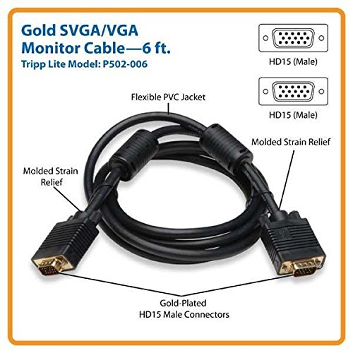  [AUSTRALIA] - Tripp Lite VGA Coax Monitor Cable, High Resolution cable with RGB coax (HD15 M/M) 6-ft.(P502-006) 6-feet
