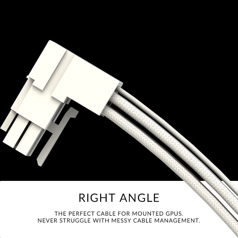  [AUSTRALIA] - LINKUP - AVA Right Angle 600W PCIE 5.0 12VHPWR (16Pin/12+4) 16AWG Sleeved High Current Power PSU Cable - 70cm - (White) Compatible with All RTX 4000 and RTX 3000 FE GPUs GPU - 12VHPWR - 70cm White - 12VHPWR Right Angle Power Cable