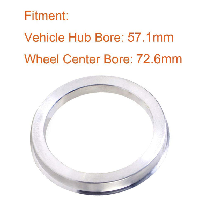 ZHTEAPR 4pc Wheel Hub Centric Rings 72.6 to 57.1 - OD=72.6mm ID=57.1mm - Aluminium Alloy Wheel Hubrings for Most Audi VW - LeoForward Australia
