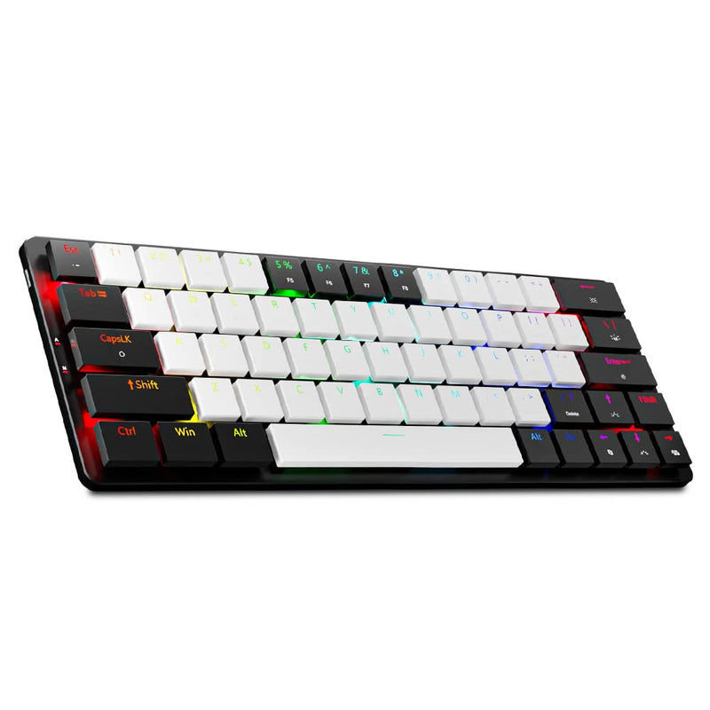  [AUSTRALIA] - Redragon K624 60% Low Profile Slim Mechanical Gaming Keyboard Wired/Wireless 2.4G and Bluetooth hot swappable Slient Red Switches Backlit RGB with White Black 2 Sets of Keycap