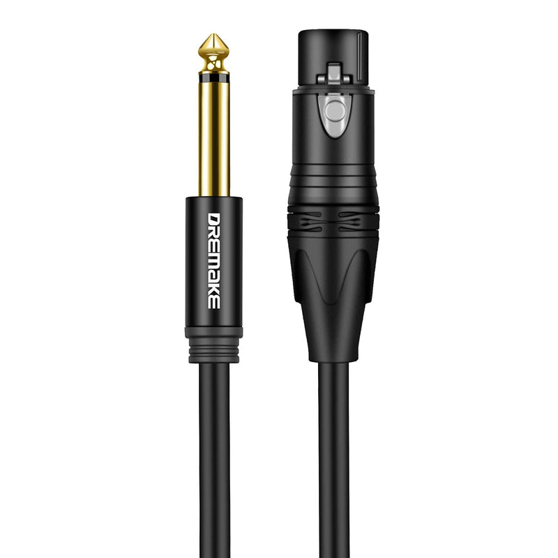  [AUSTRALIA] - DREMAKE Unbalanced XLR 3-Pin Female to Jack 6.5mm 1/4 TS Male Mic Patch Cord, 15FT XLR to Jack 6.35mm Mono Audio Instrument Cable for Karaoke, Speaker System, Dynamic Microphone - Black 15FT/4.5M