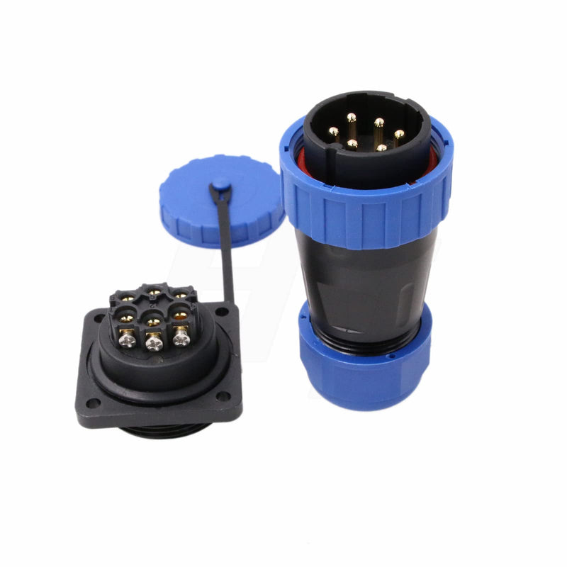  [AUSTRALIA] - HangTon TY28 6 Pin 25A Screw Crimp Waterproof Connector Plug Socket Bulkhead Head Quick Disconnect for Outdoor Electrical Power Devices Screw Mount