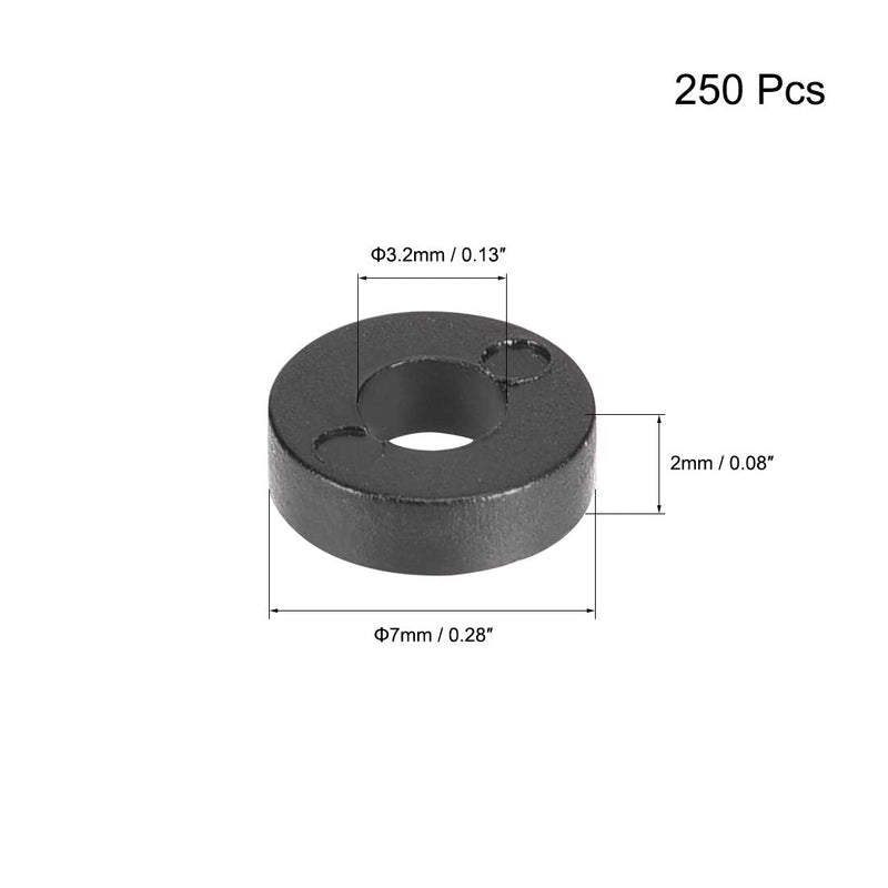  [AUSTRALIA] - uxcell ABS Round Spacer Washer 3.2mm ID 7mm OD 2mm Length for M3 Screws Block Black 250Pcs, for 3D Printer TV Wall Mount Outlet Pegboard Motorbike 3.2mmx7mmx2mm