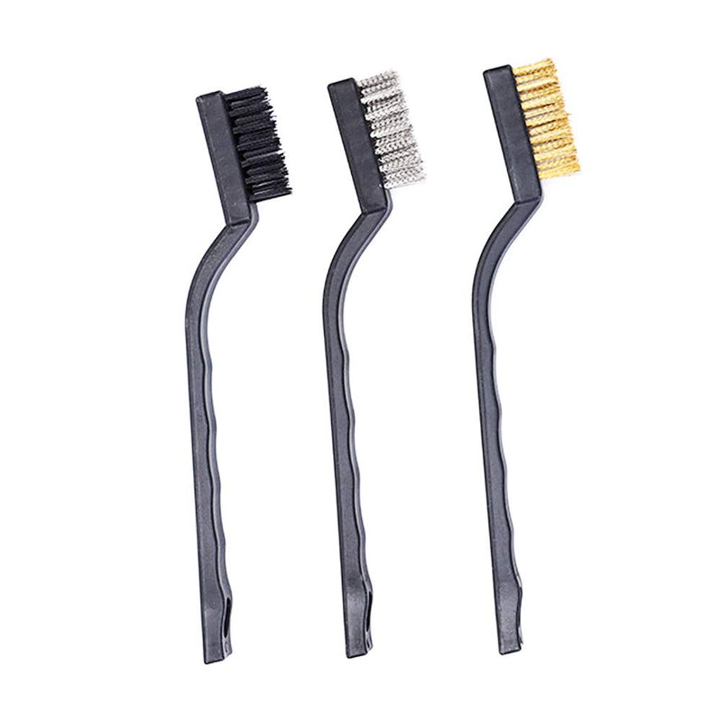  [AUSTRALIA] - 3Pcs Mini Wire Brush Set for Cleaning And Rust Removing, 7 Inch Industrial Wire Brushes of Stainless Steel/Nylon/Brass Bristles Black