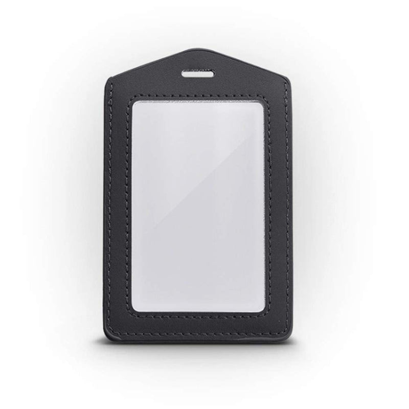  [AUSTRALIA] - 2 Pcs Vertical Leather ID Badge Holder Waterproof Clear Card Holder for School ID Office ID, Black and Silver Gray(Only Holder)