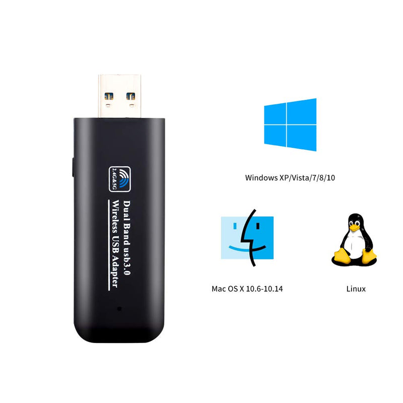  [AUSTRALIA] - 1200Mbps USB WiFi Mini Network Adapter Dual Band AC 5.8GHz/866Mbps 2.4GHz/300Mbps USB 3.0 WiFi Adapter for Desktop Laptop PC with Windows XP/7/8/8.1/10 Linux Mac. AC1200M-Mini