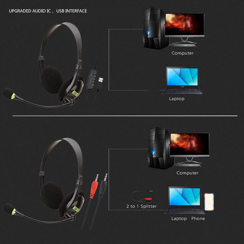  [AUSTRALIA] - BWWNBY Computer Headset Earphone USB Headset with Noise Cancelling Boom Microphone Mic and in-line Controls for Desktop PC Laptop(with 3. 5 mm Jack,Black) With 3. 5 Mm Jack,black