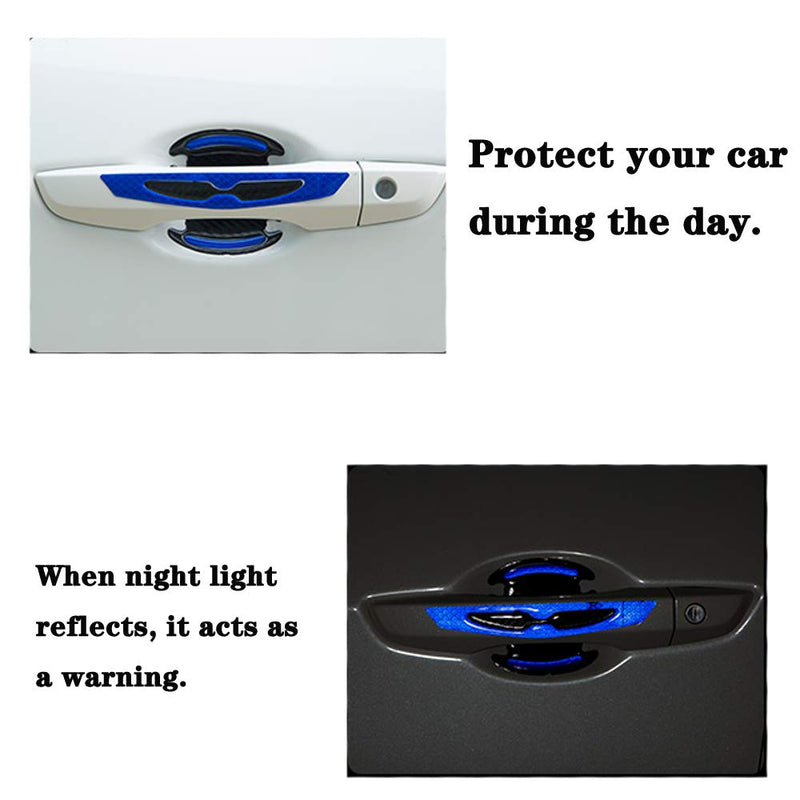 8pcs Universal 3D Carbon Fiber Car Door Handle Paint Scratch Protector Sticker Auto Door Handle Scratch Cover Guard Protective Film Car Outdoor Safety Reflective Strips (Blue) Blue - LeoForward Australia