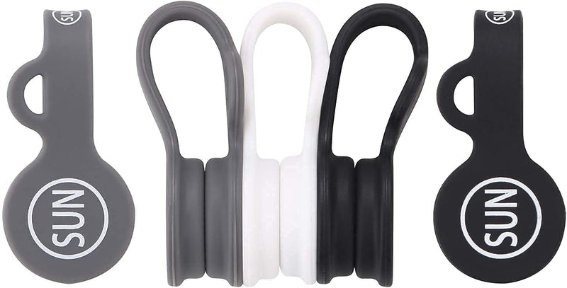 [AUSTRALIA] - SUNFICON Cable Organizers Magnetic Cable Clips Earbuds Cords Winder Bookmark Clips Whiteboard Noticeboard Fridge Magnets USB Cable Manager Ties Straps for Home,Office,School 5 Pack Gray White Black