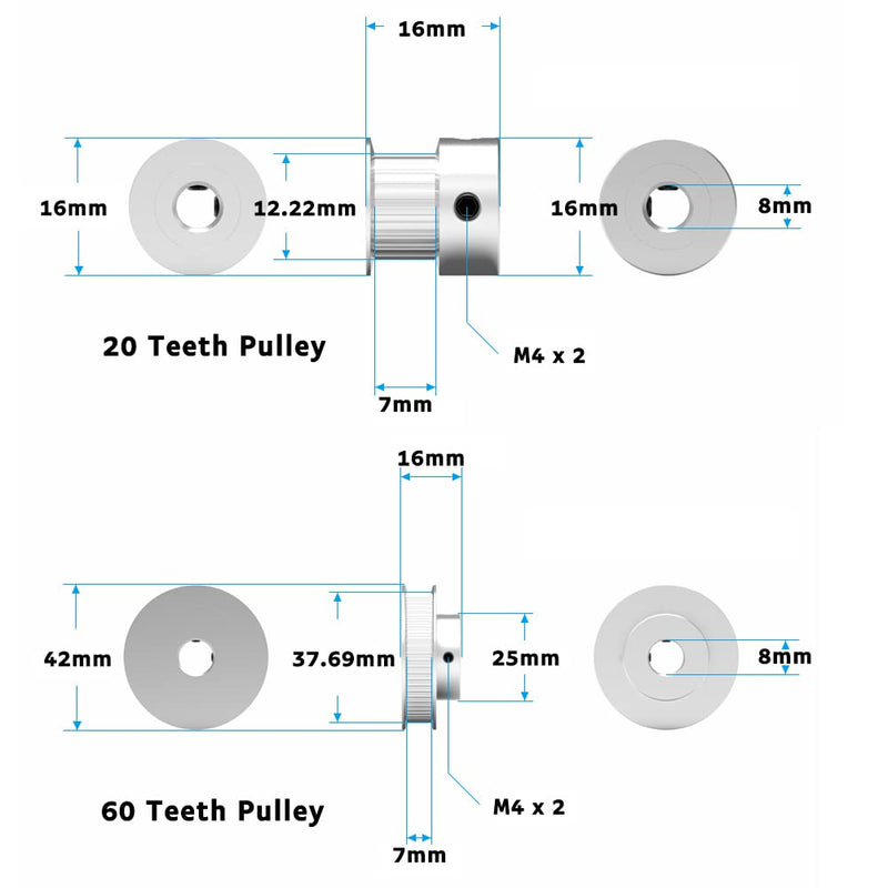  [AUSTRALIA] - GT2 Pulley 20&60 Teeth 1:3, 3:1 Synchronous Wheel 8mm Bore, with Length 200mm Width 6mm Timing Belt Aluminum Pulley Wheel for 3D Printer 1Set 20-60T-B8-6