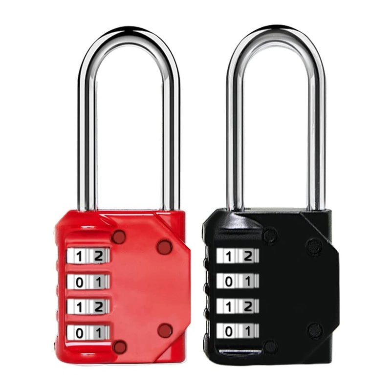  [AUSTRALIA] - 4 Digit Combination Lock,Long Shackle Padlock and Outdoor Waterproof Resettable Padlock for Gym Locker,Sports Locker, Fence, Gate, Toolbox, Case, Hasp Storage (Black & Red) Long Shackle Black,Red