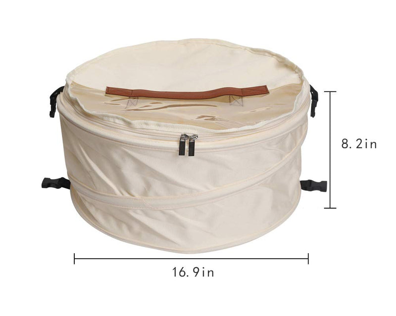  [AUSTRALIA] - Goklmn Foldable Round Hat Storage Box with Lid, Large Pop-Up Hat Storage Bag, Decorative Closet Organizer for Women and Men, Can Store Various Types of Hats, 17 Inch,Beige Beige