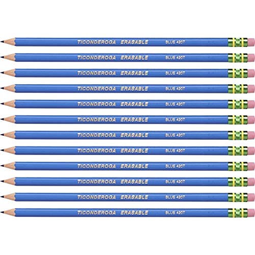  [AUSTRALIA] - TICONDEROGA Erasable Checking Pencils, Pre-Sharpened with Eraser, Blue, Pack of 12 (14209)