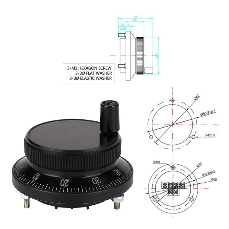  [AUSTRALIA] - CNC Handwheel 100PPR 6 Terminal Clamps Electronic Handwheel Pulse Generator Handwheel 60mm Encoder 5V for CNC System(black) black