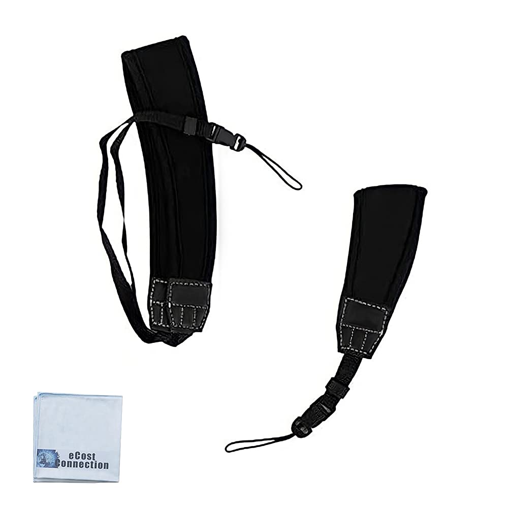  [AUSTRALIA] - Neoprene Neck and Wrist Camera Strap Kit with Quick Release for Point & Shoot and Pocket Cameras + eCostConnection Microfiber Cloth