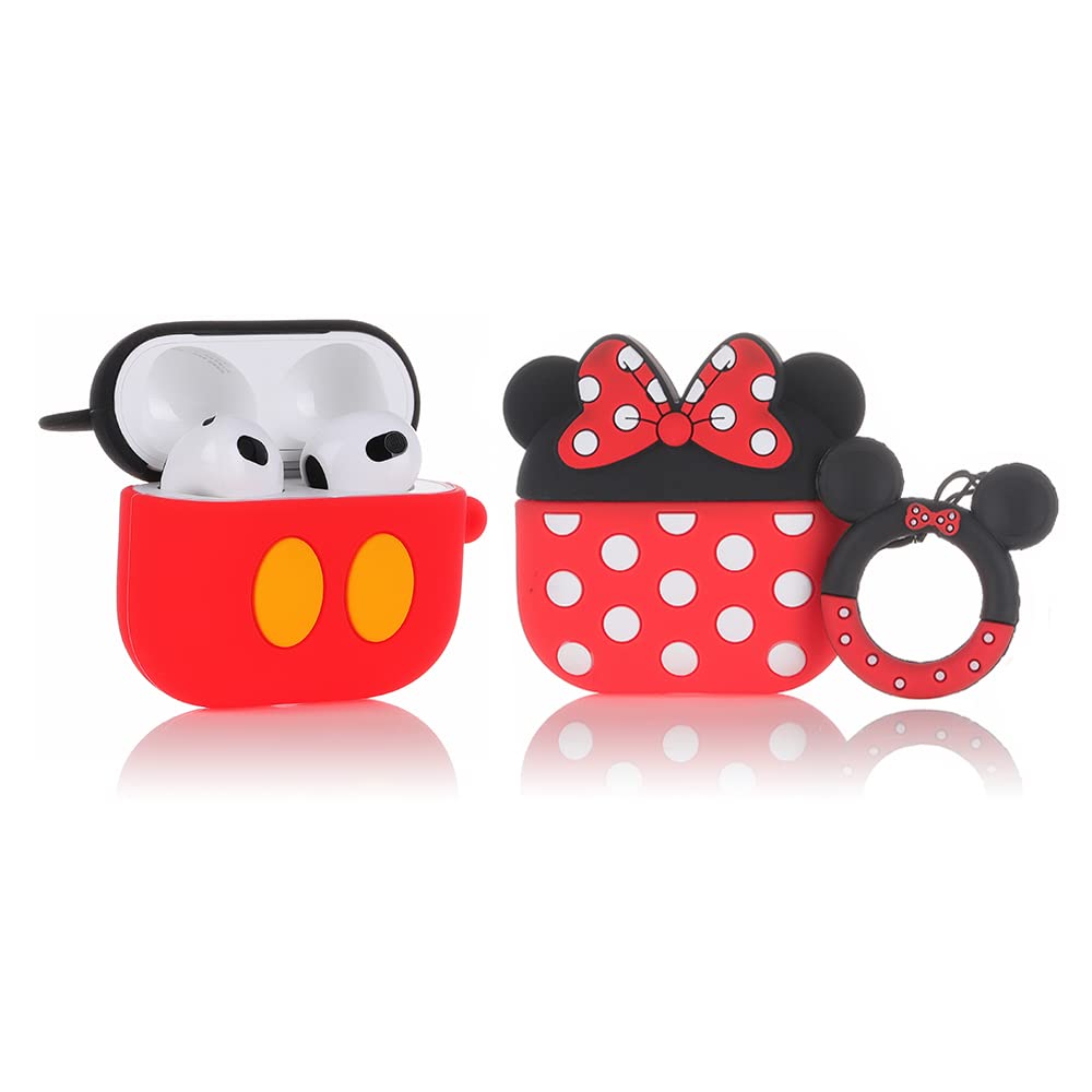  [AUSTRALIA] - (2 Pack) BGAANM Cute Airpods 3 Cases Silicone Cover with Keychain, Cartoon Skin Design Headphones Charging Case Protective Cover Compatible for Airpods 3rd Generation (Minnie+Mickey) Minnie+Mickey