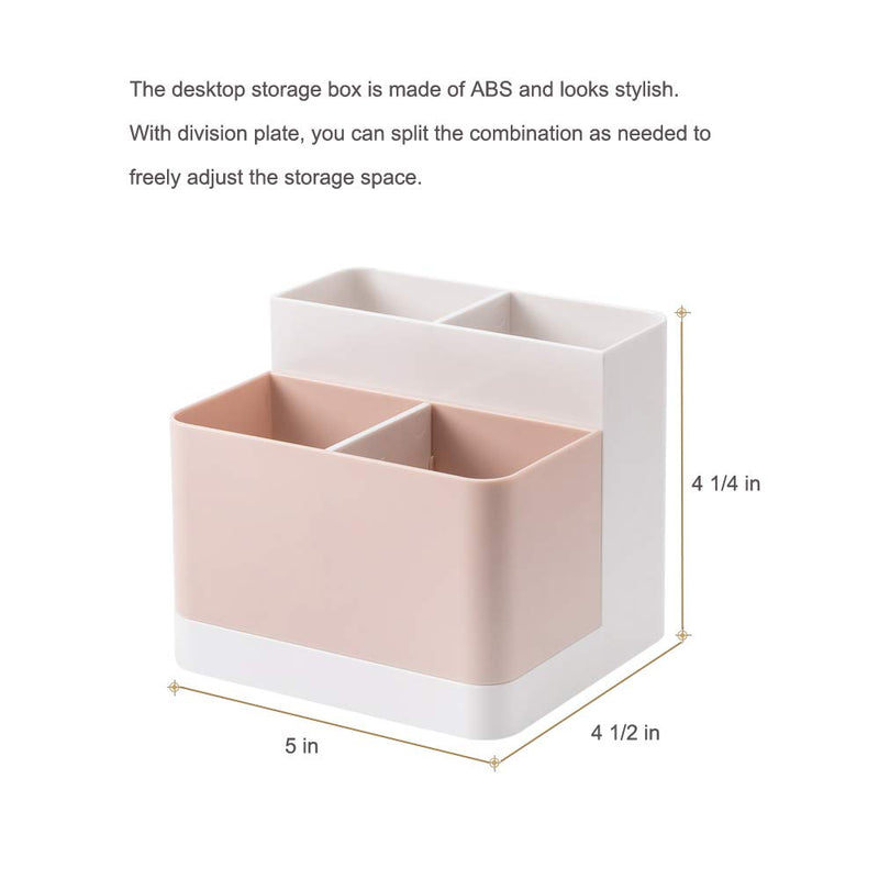 Poeland Desktop Storage Organizer Pencil Card Holder Box Container for Desk, Office Supplies, Vanity Table White+Pink - LeoForward Australia