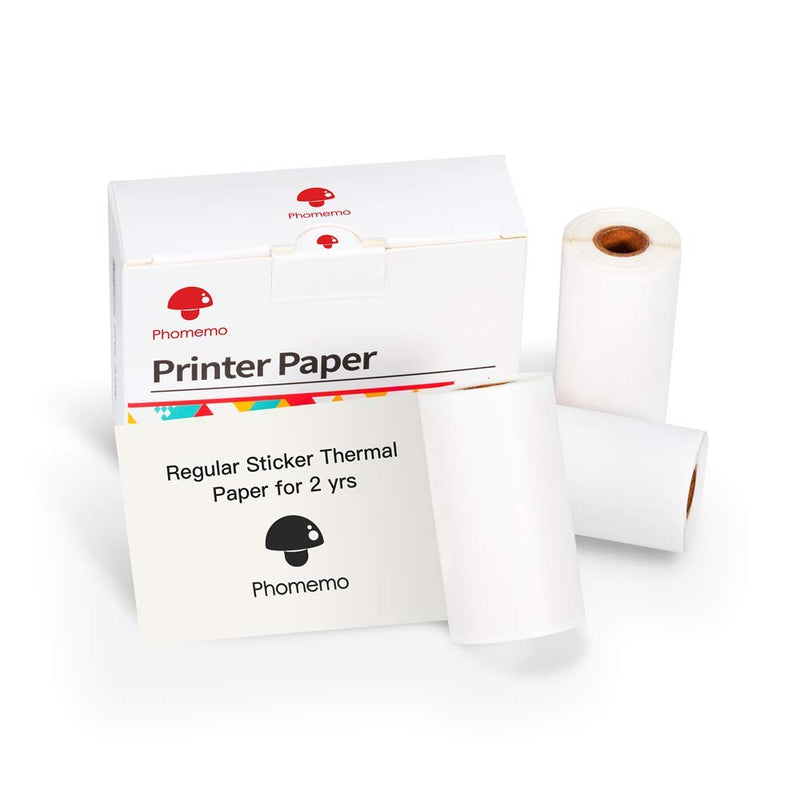  [AUSTRALIA] - Phomemo White Self-Adhesive Thermal Paper, Glossy Printable Sticker Paper for Phomemo M02/M02 Pro/M02S/M03 Bluetooth Pocket Mobile Printer, Black on White, 50mm x 3.5m, Diameter 30mm, 3-Rolls