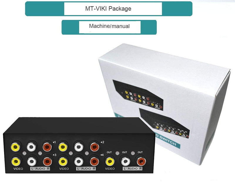  [AUSTRALIA] - MT-ViKI 4 Way AV RCA Switch, 4 in 1 Out Composite Video L/R Audio Switcher Selector Box for DVD Player, SNES, N64, PS2/3 Game Consoles