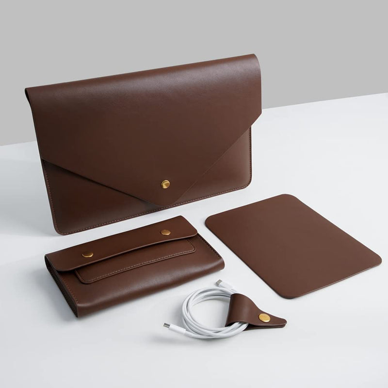  [AUSTRALIA] - Benfan Laptop Sleeve 15 Inch Compatible with New MacBook Pro 15, New MacBook Pro 16, Surface Book 15, Dell XPS 15 with Small Pouch, Mouse Pad and Cord Organizer, Color Dark Brown 15Inch Laptop