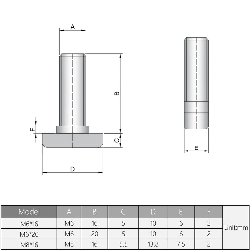  [AUSTRALIA] - MroMax M6-1x16mm T Slot Bolts Carbon Steel Drop-in Stud Sliding Screw Bolt Metric Hammer Head Bolt for 30 Series Aluminum Extrusions Silver 20Pcs