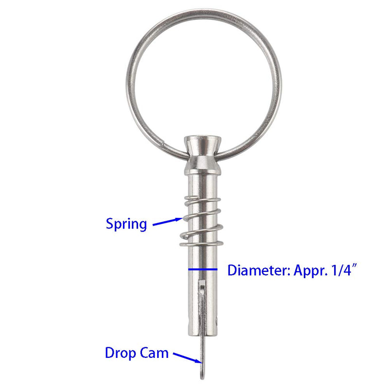  [AUSTRALIA] - VTurboWay 4 Pack Quick Release Pin 1/4" Diameter w/Drop Cam & Spring, Usable Length 1", Full 316 Stainless Steel, Bimini Top Pin, Marine Hardware, All Parts are Made of 316 Stainless Steel