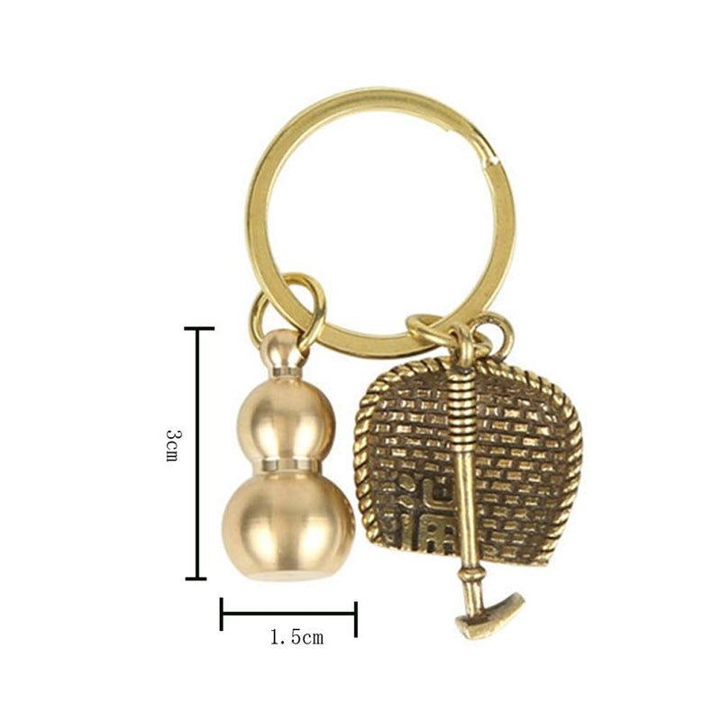  [AUSTRALIA] - lasenersm 2 Pieces Gourd Brass Wu Lou Keychains Brass Calabash Wu Lou Key Chain Brass Calabash Decorations Pendant Key Rings for Good Luck Fortune Longevity Wealth Success, Golden