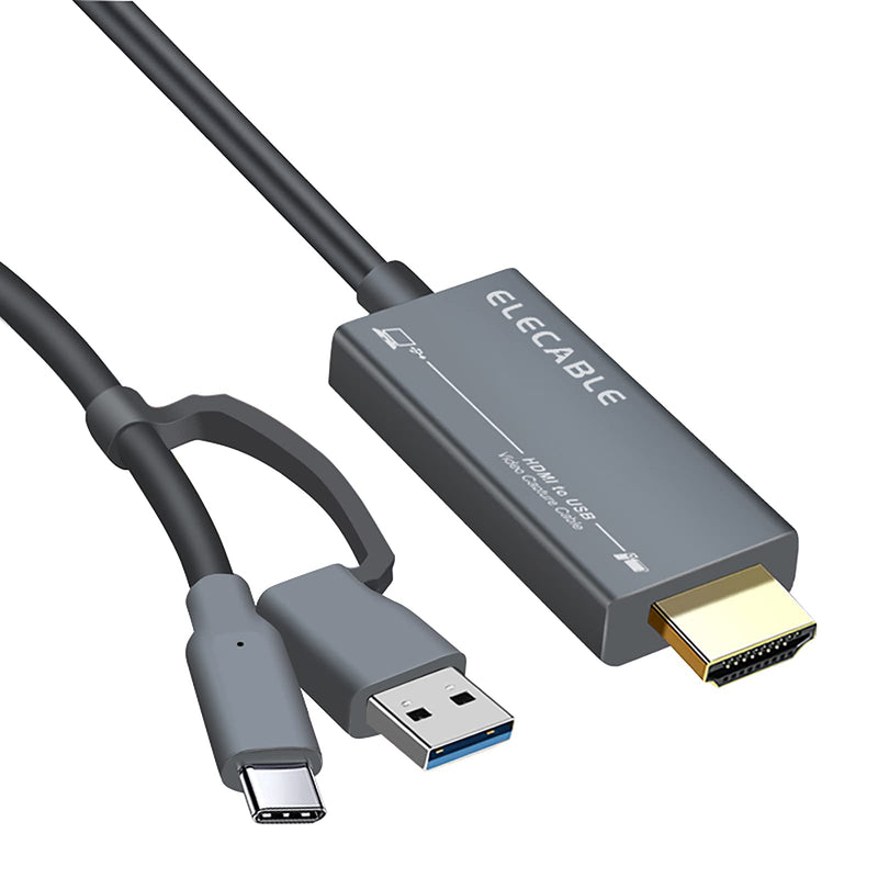  [AUSTRALIA] - HDMI to USB or USB C Type C/Thunderbolt Video Capture Adapter Cable, 1080P HD Record Gaming,Streaming,Teaching,Video Conference for Computer,TV,PS4/PS5,Switch,Xbox and More(6.1FT) 6.1ft USB+USB C