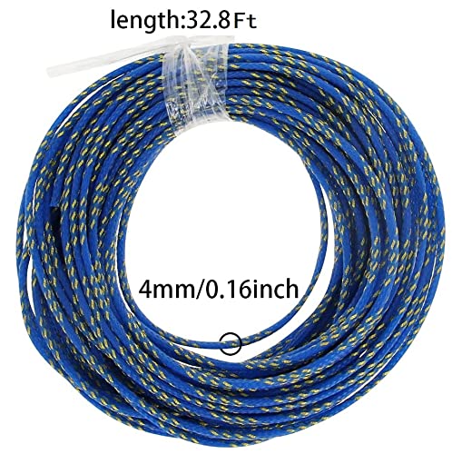  [AUSTRALIA] - Bettomshin 1Pcs Cable Management Sleeve, 10x4mm/0.39x0.16(LxW) 32.8Ft PET Blue-Gold Cord Protector, Wire Loom Tube Insulated Split Sleeving for USB Cable Power Cord Organizer Video Cable Hider