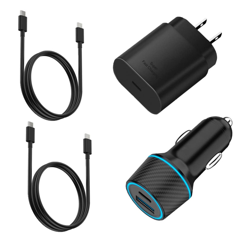  [AUSTRALIA] - 25W Super Fast Charger Type C Wall/Car Charger Combo Kit for Samsung Galaxy S23 S22 S21 S20 Ultra Plus A53 A52 A14 A13 A23 A03s A42 A32 Xcover 6 Pro Google Pixel 7 6a Moto LG 3.3ft/6.6ft USB C Cable