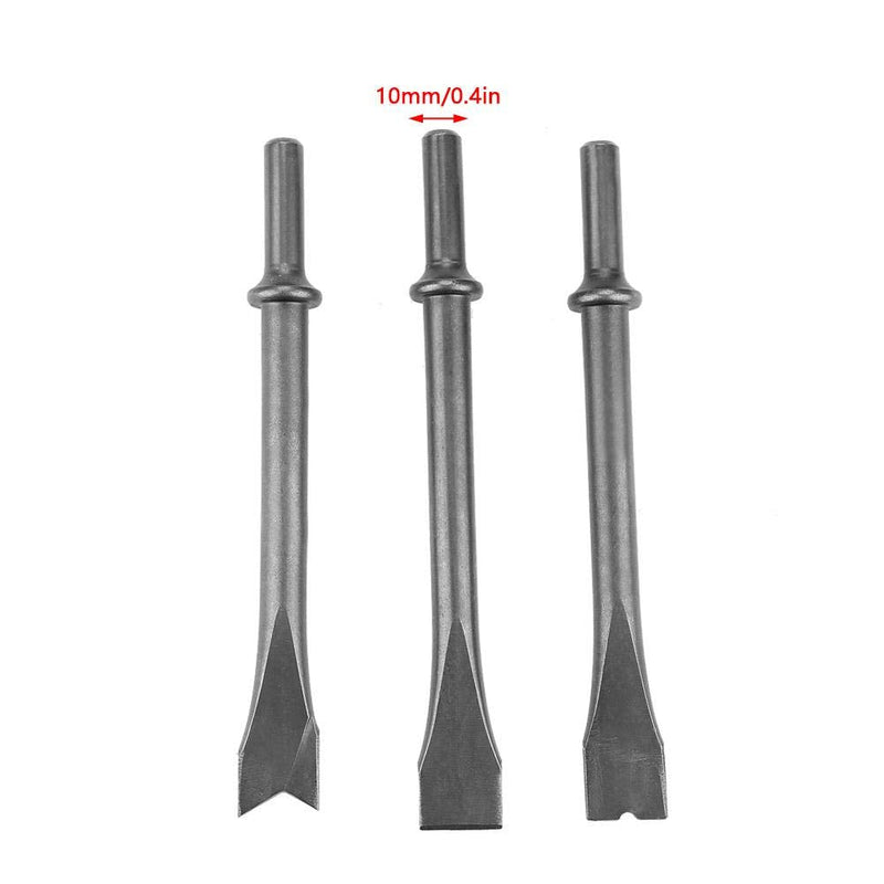  [AUSTRALIA] - 3pcs Air Hammer Chisels Set, Extra Long Round Shank Pneumatic Hammer Bit Set for 150/190/250 Air Hammer, Shank Dia 10mm