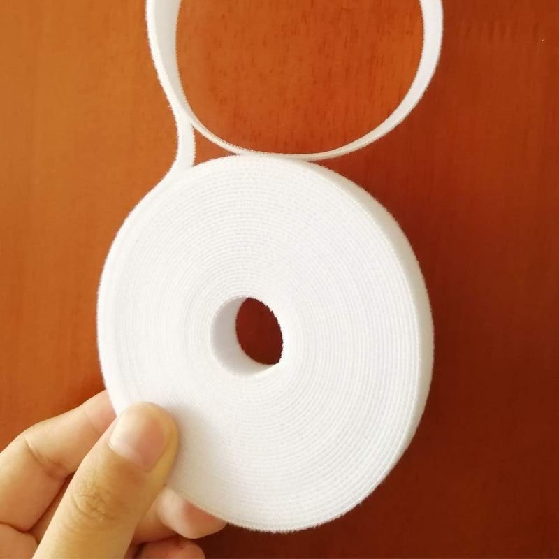  [AUSTRALIA] - 1/2 inch Hook & Loop Fastening Tape/Cable Tie for Electrical Cord 20ft Long Reuable Cable Straps (White)