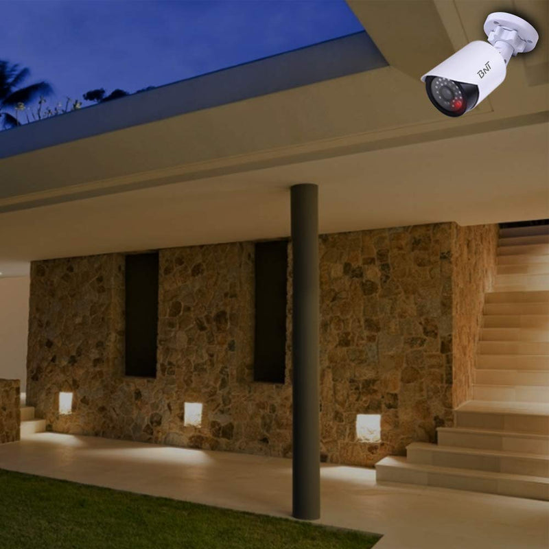  [AUSTRALIA] - BNT Dummy Fake Security Camera, with One Red LED Light at Night, for Home and Businesses Security Indoor/Outdoor (2 Pack, White) 2 pack - White