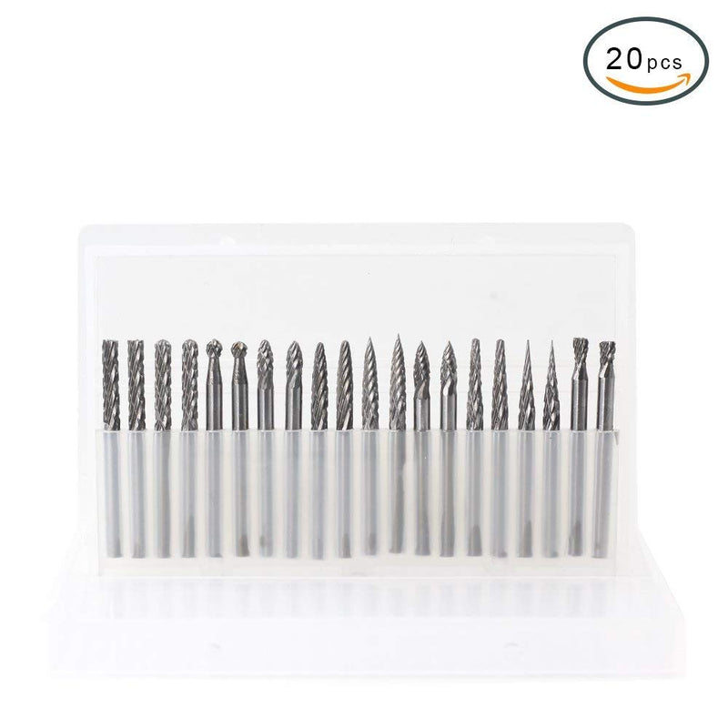 YUFUTOL 20pcs Solid Carbide Burr Set 0.118‘’（3mm）Shank Tungsten Carbide Rotary Files Burrs with 3mm Cutting Head Diameter Fits Most Rotary Drill Die Grinder for Woodworking,Engraving,Drilling,Carving - LeoForward Australia