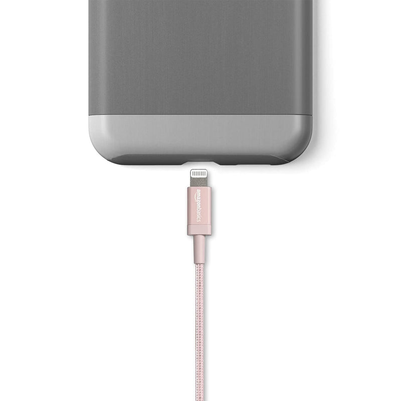 Amazon Basics Nylon USB-A to Lightning Cable Cord, MFi Certified Charger for Apple iPhone, iPad, Rose Gold, 3-Ft 3 Foot 1-Pack - LeoForward Australia