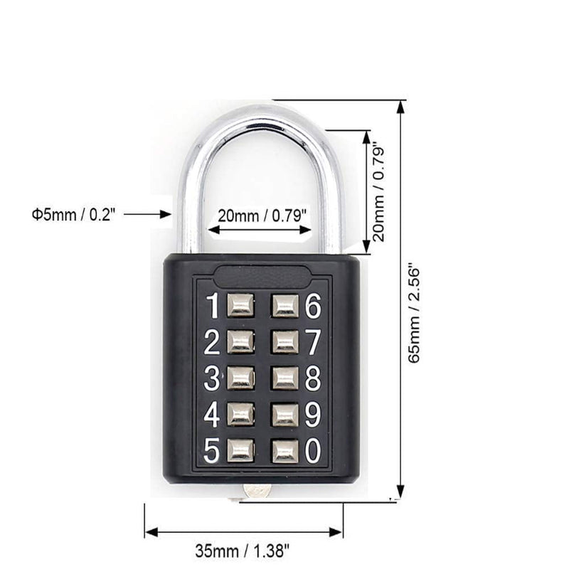  [AUSTRALIA] - MIONI 10 Digit Push Button Combination Padlock, 5 Digit Locking Mechanism,Blue (2 Black) 2 black