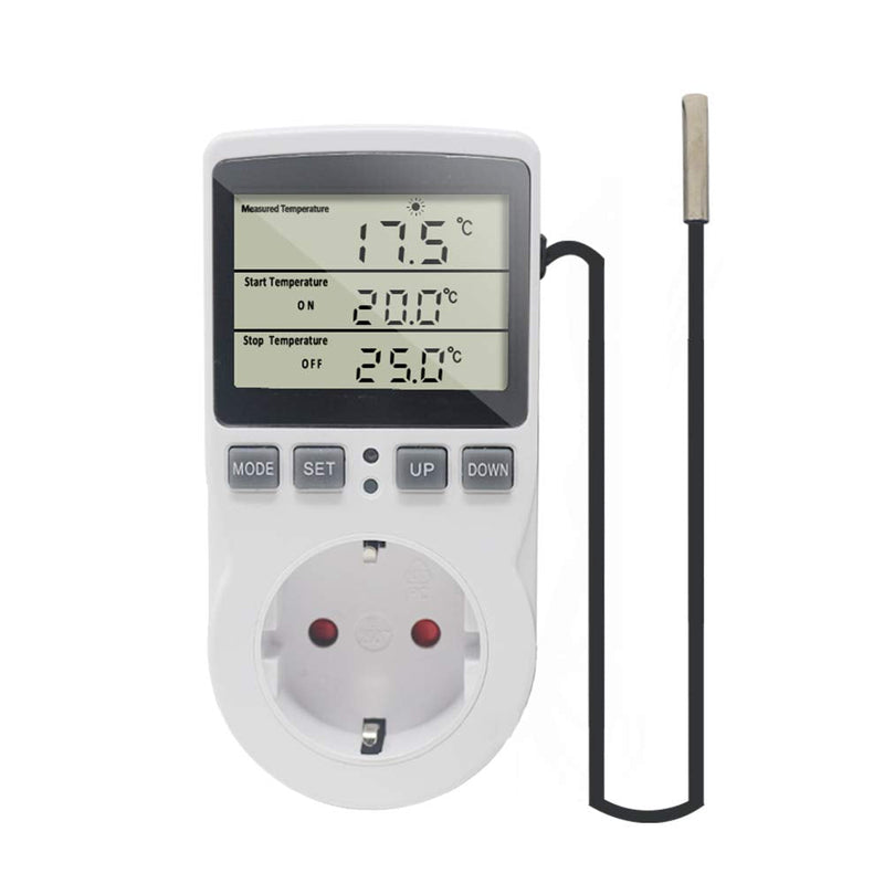  [AUSTRALIA] - KETOTEK Temperature Controller Socket 230V with Sensor Digital Thermostat Socket Heating Cooling Temperature Switch for Greenhouse Refrigerator, White