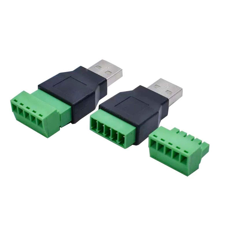  [AUSTRALIA] - FainWan 2Pack USB 2.0 A Screw Terminal Block Connector USB 2.0 A Male Plug to 5 Pin/Way Female Bolt Screw Shield terminals Pluggable Type Adapter Connector Converter 300V 8A(Male)