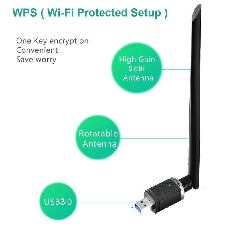  [AUSTRALIA] - EDUP USB 3.0 Wi-Fi Adapter AC1300Mbps WiFi Dongle 802.11 ac Wireless Network Adapter with Dual Band 2.4GHz/ 5.8GHz 5dBi Antenna for Desktop Windows XP/Vista / 7/8.1/10 / Mac 10. 6-10.14. 6 Black