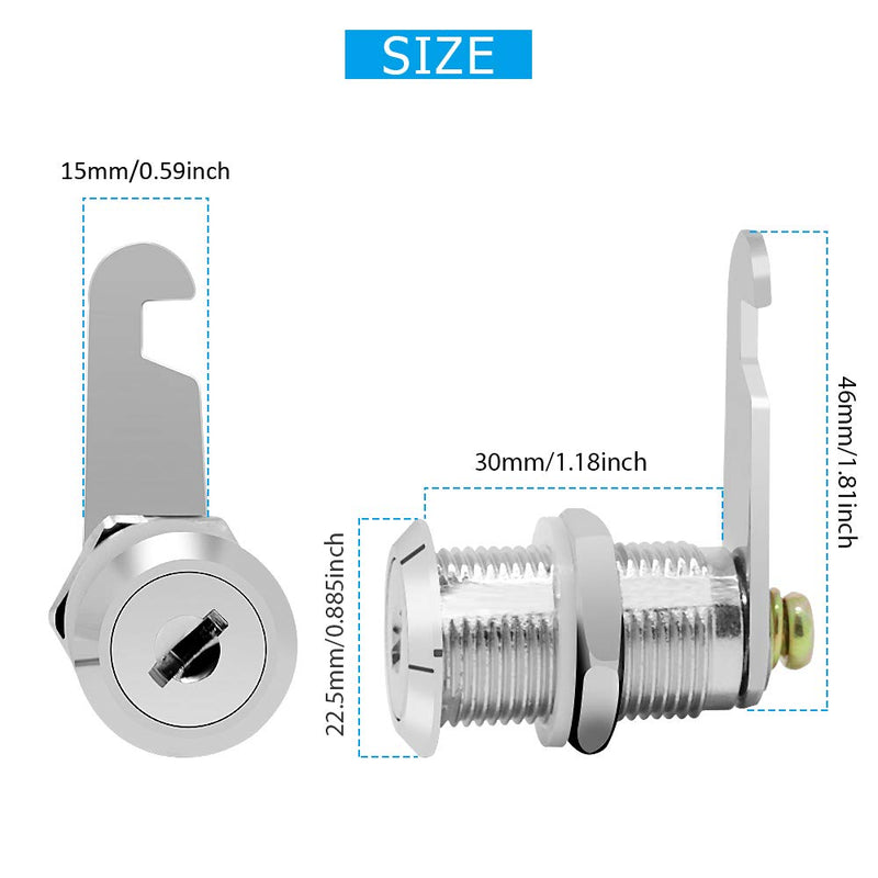  [AUSTRALIA] - 【Upgrade】Cabinet Cam Lock Set, 2 Pack Keyed Alike 30mm Cam Locks Secure Your File Cabinet and Drawer, RV Door, Mailbox,Tool Box, Drawer and More-【Finish Zinc Alloy】 (2)