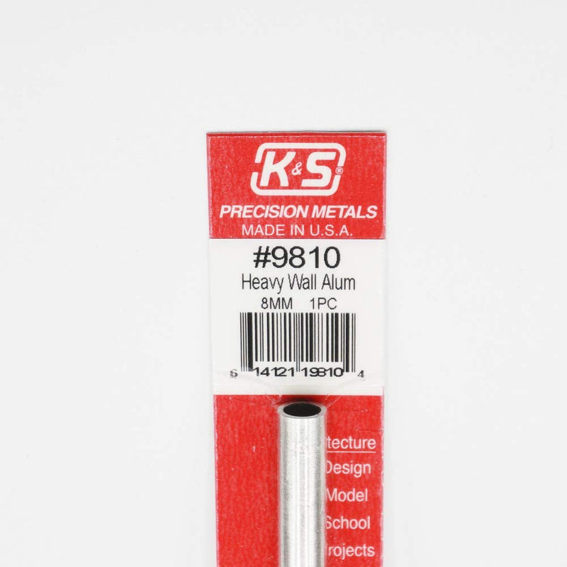 K&S Precision Metals 9810 Heavy Wall Aluminum Tube, 8mm O.D. X .76mm Wall Thickness X 300mm Long, 1 Piece per Pack, Made in The USA - LeoForward Australia