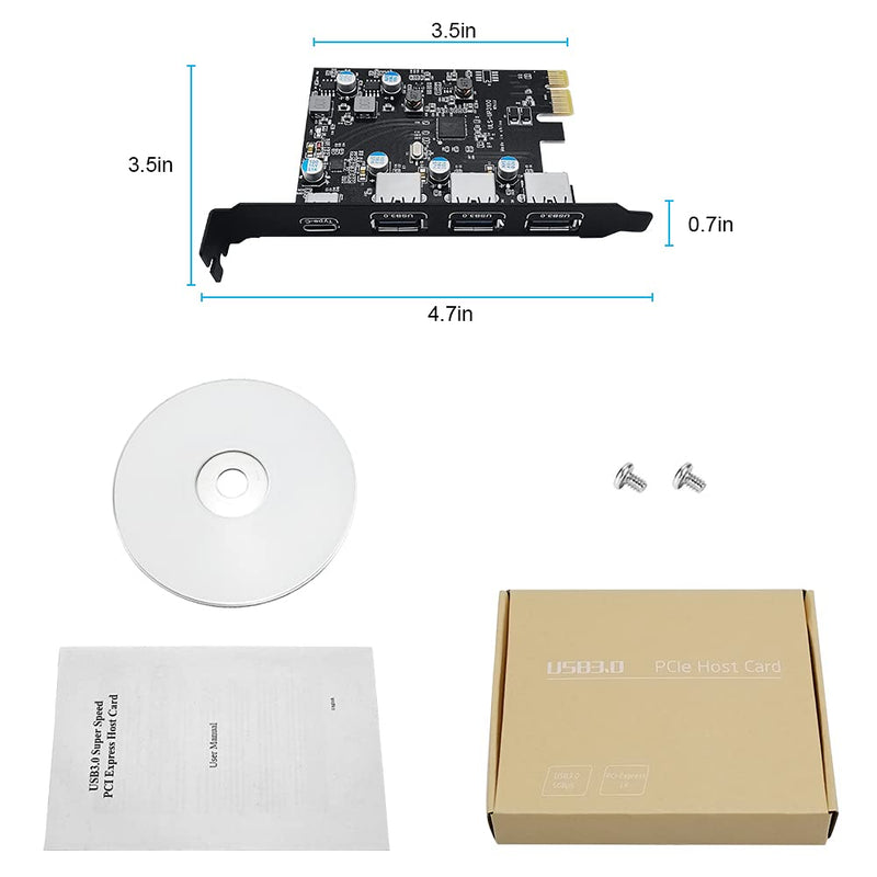  [AUSTRALIA] - PCI-E to USB3.0 Super Fast Expansion Card 4 Ports(1xUSB-C-3xUSB-A), PCI Express USB Add in Card, Internal Converter PCI Express Expansion Card for Desktop PC Card, Support WindowsXP/7/8/10 and MAC OS UP 3100