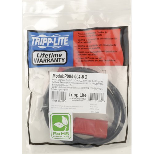 Tripp Lite Standard Computer Power Extension Cord 10A, 18AWG (IEC-320-C14 to IEC-320-C13 with Red Plugs) 4-ft.(P004-004-RD) - LeoForward Australia