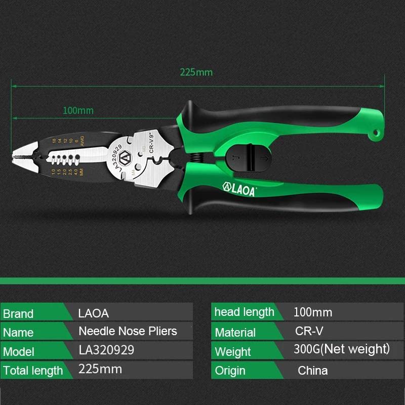  [AUSTRALIA] - LAOA Wire Stripper 9 Inch Cable Cutters 1-4mm² Stripping Wood Screw M3 M4 Nail Cutting Crimping Electrician Hand Tools 320929 LA320929