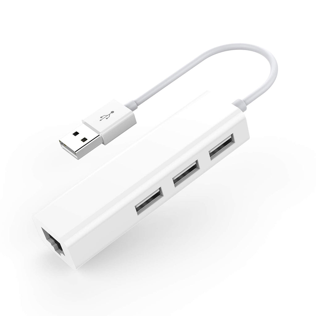  [AUSTRALIA] - LENTION 3 USB Ports Hub with RJ45 LAN Adapter Laptop Ethernet Dock Network Extender Compatible MacBook Air/Pro (Previous Generation), Chromebook, Windows Laptop, More (White) White