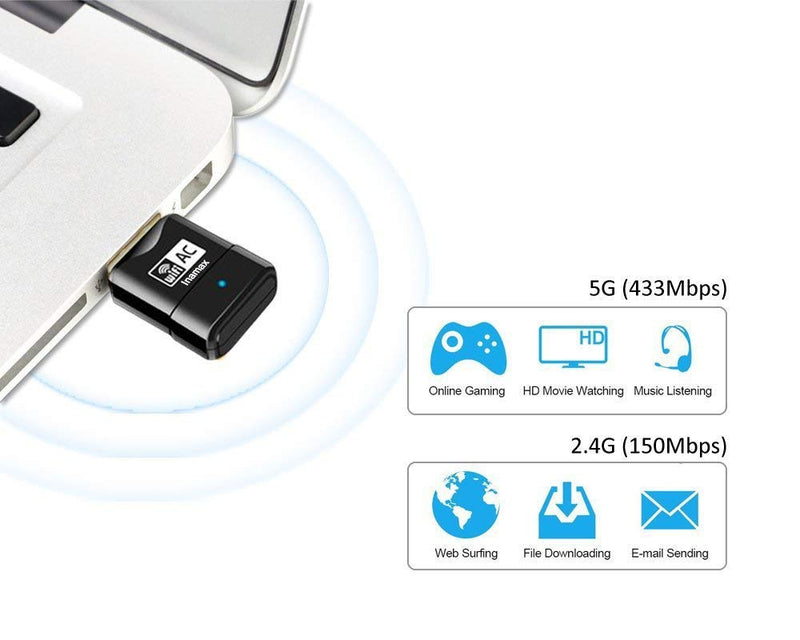 USB WiFi Adapter, AC600 Mini Wireless Network WiFi Dongle for PC/Desktop/Laptop, Dual Band (2.4G/150Mbps+5G/433Mbps) 802.11 ac, Support Windows 10/8/8.1/7/Vista/XP, Mac OS 10.6-10.15 - LeoForward Australia