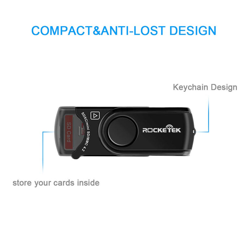  [AUSTRALIA] - Rocketek RT-CR3A 11 In 1 USB 3.0 Memory Card Reader/Writer with A Build-in Card Cover and 2 Slots (SD Card + Micro SD Card) for SDXC, Uhs-I SD, SDHC, SD, Micro SDXC, Micro SDHC, Micro SD, MMC Memory Cards USB 3.0 card reader