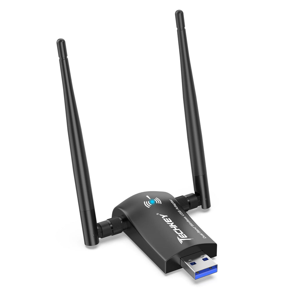  [AUSTRALIA] - USB WiFi Wireless Adapter for PC - Techkey 1200Mbps Dual Band 2.4GHz/300Mbps 5GHz/867Mbps High Gain Dual 5dBi Antennas Network WiFi USB 3.0 for Desktop Laptop with Windows 10/8/7/XP Mac OS/10.9-10.15… black-1200