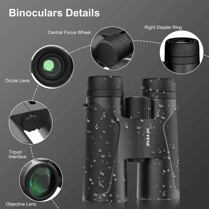  [AUSTRALIA] - 12×42 Compact Binoculars for Adults - Fullja HD Waterproof Lightweight Binoculars with Low Light Vision, Easy Focus Binoculars for Bird Watching, Hunting,Hiking, Concert, Travel, Outdoor, Sports