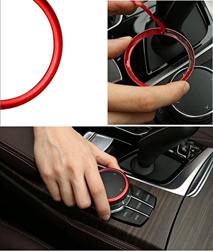  [AUSTRALIA] - Xotic Tech 1pcs JDM Red Aluminum Center Console Multimedia iDrive Controller Knob Decoration Ring Cover for BMW 1 2 3 4 5 6 7 Series X3 X4 X5 X6 2011-up